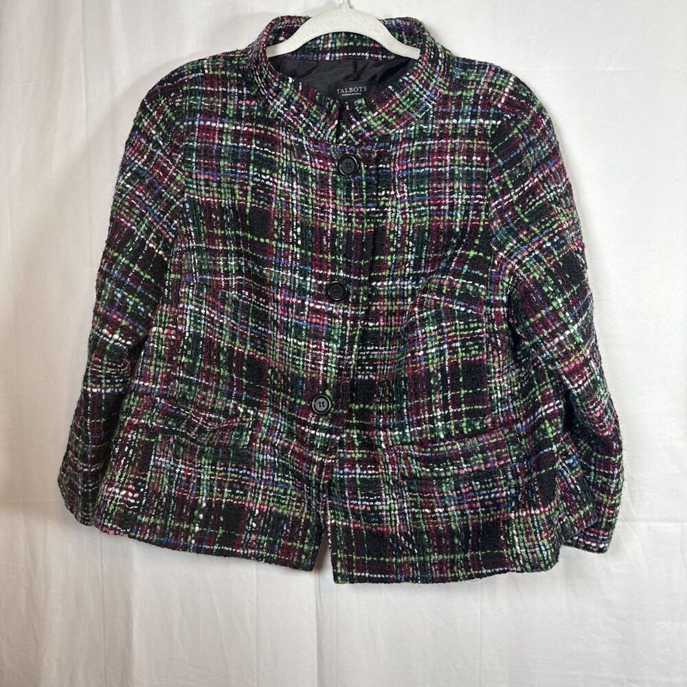 Women’s Multicolored Wool Blend Blazer Size 14 Petite Preowned - Picture 5 of 16